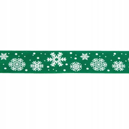 Wstążka satynowa Śnieżynki 2,5cm, zielony Wstążka satynowa Śnieżynki 2,5cm, zielony