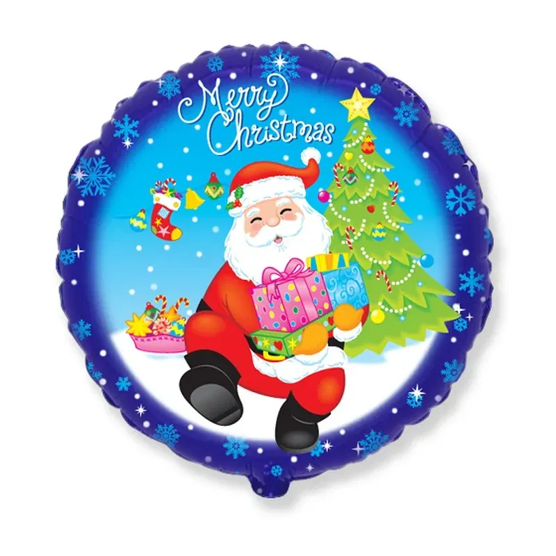 Balon foliowy Merry Christmas - Mikołaj z prezentami 48 cm