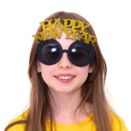 Imprezowe okulary Happy New Year czarno-złote Imprezowe okulary Happy New Year czarno-złote