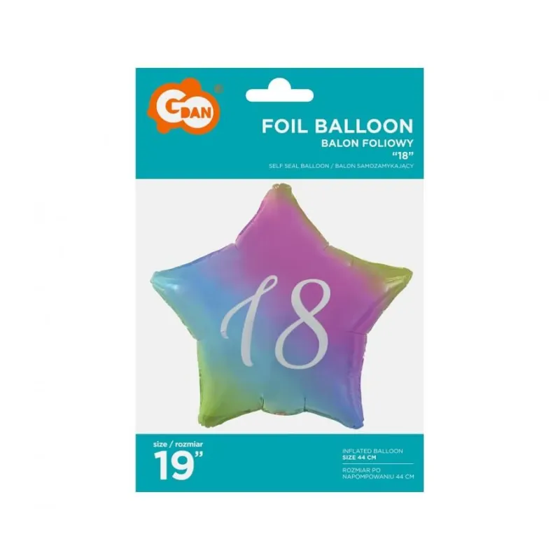 Balon foliowy"18: gwiazda tęczowa, 19 cali