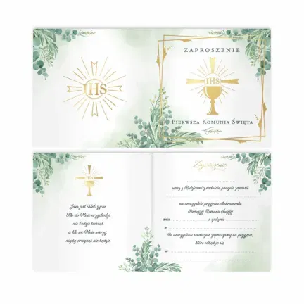 Zaproszenie na komunię Kielich IHS 10szt.