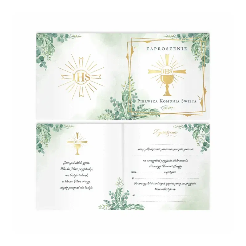 Zaproszenie na komunię Kielich IHS 10szt.
