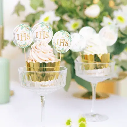 Toppery na tort komunijny IHS 6szt.