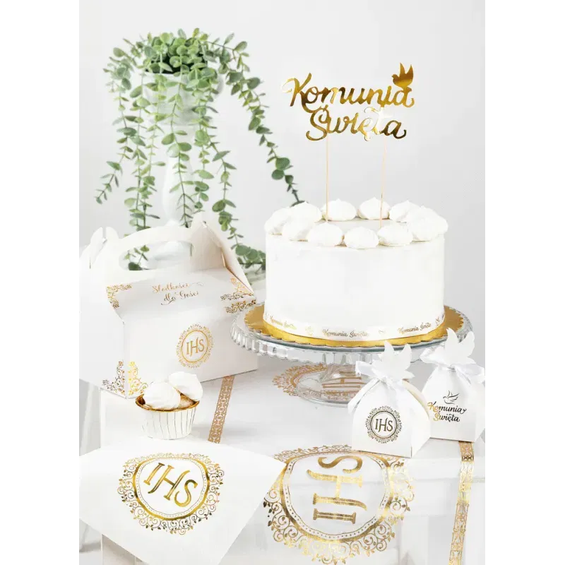 Pudełko na prezent dla gości IHS biało-złote 6szt. DIY