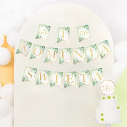 Baner komunijny I Komunia Święta 240cm, zielono-złoty