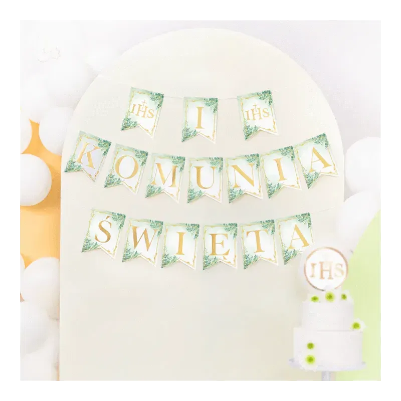 Baner komunijny I Komunia Święta 240cm, zielono-złoty