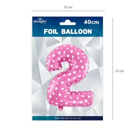 Balon foliowy Serduszka cyfra 2 różowy 40cm