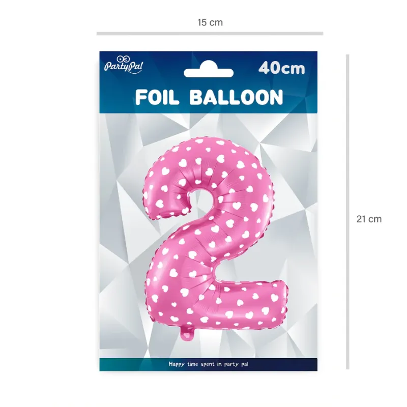 Balon foliowy Serduszka cyfra 2 różowy 40cm