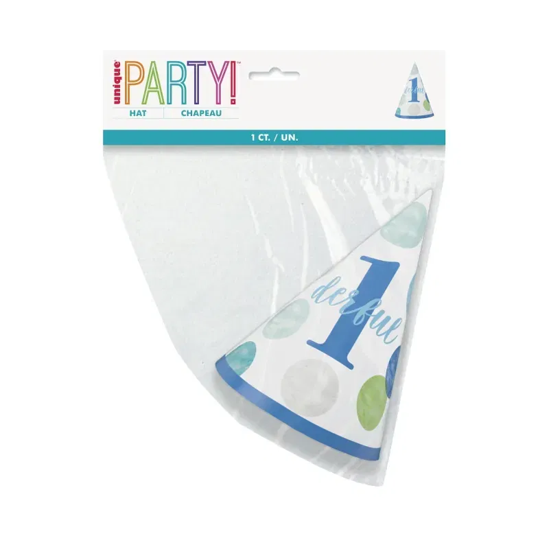 Czapeczka First Birthday, niebieskie groszki Czapeczka First Birthday, niebieskie groszki