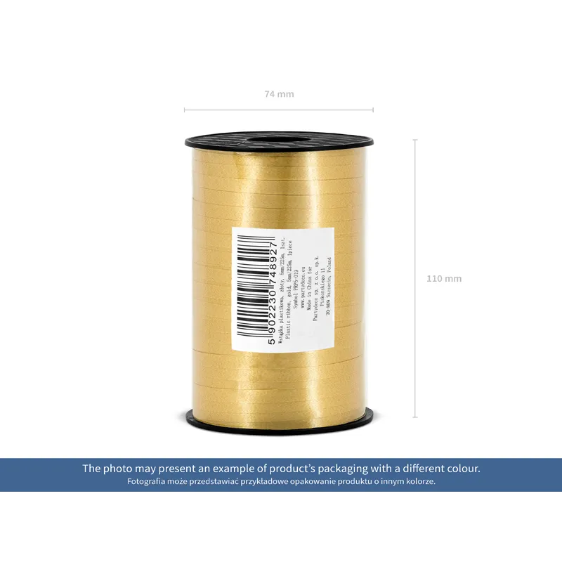 Wstążka plastikowa złota matowa 5mm/225m