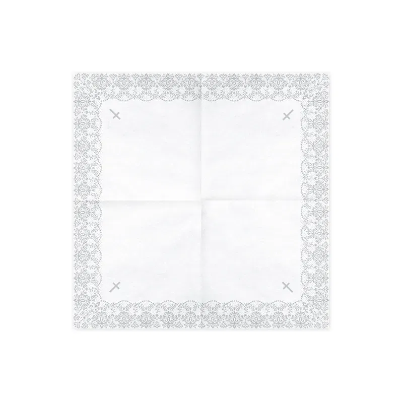 Serwetki Komunijne z ornamentem, srebrne