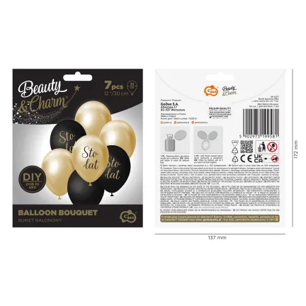 Bukiet balonowy B&C j. zloto-czarny Sto Lat, 7 szt.