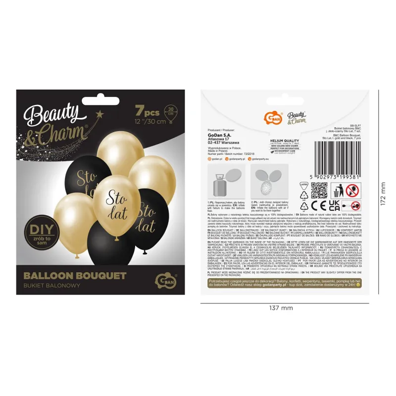Bukiet balonowy B&C j. zloto-czarny Sto Lat, 7 szt.