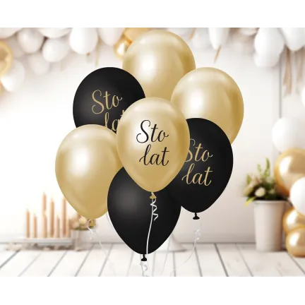 Bukiet balonowy B&C j. zloto-czarny Sto Lat, 7 szt.