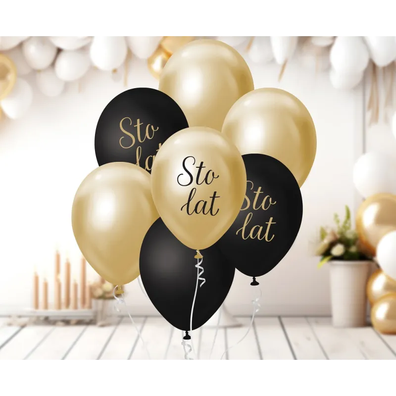 Bukiet balonowy B&C j. zloto-czarny Sto Lat, 7 szt.