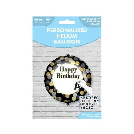 Balon foliowy 18" "Happy Birthday" - złoto-srebrne grochy Balon foliowy 18" "Happy Birthday" - złoto-srebrne grochy