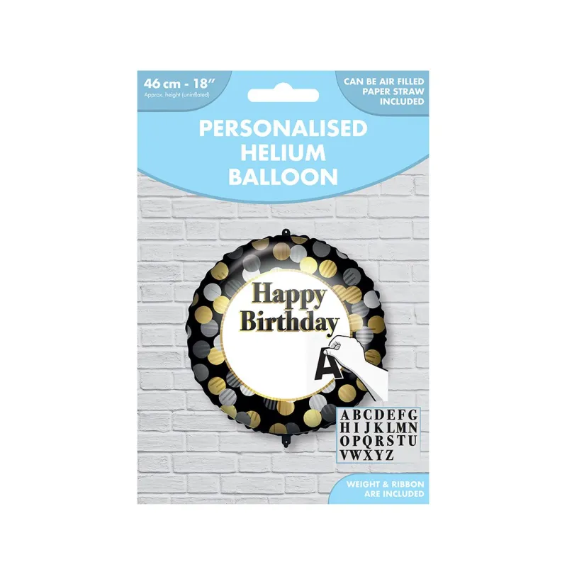 Balon foliowy 18" "Happy Birthday" - złoto-srebrne grochy Balon foliowy 18" "Happy Birthday" - złoto-srebrne grochy