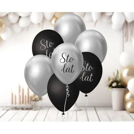 Bukiet balonowy B&C srebrno-czarny Sto Lat, 7 szt.