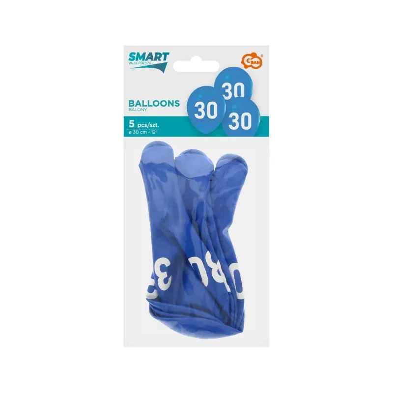 Balony urodzinowe "30", niebieskie, 12 cali 5 szt. Balony urodzinowe "30", niebieskie, 12 cali 5 szt.