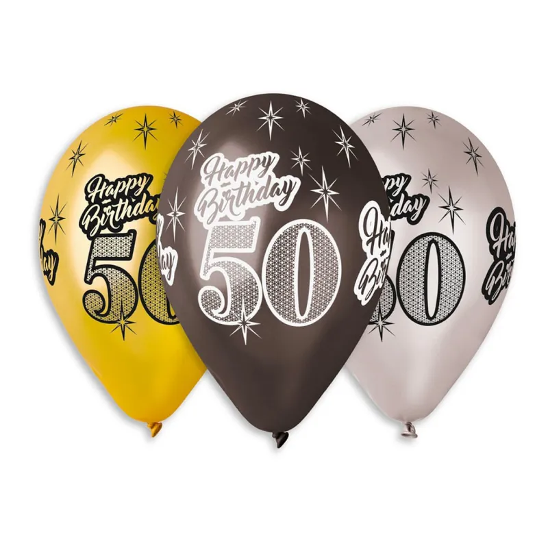 Balony urodzinowe Premium Happy Birthday 50, metaliczne, 12 cali / 6 szt. Balony urodzinowe Premium Happy Birthday 50, metaliczne, 12 cali / 6 szt.