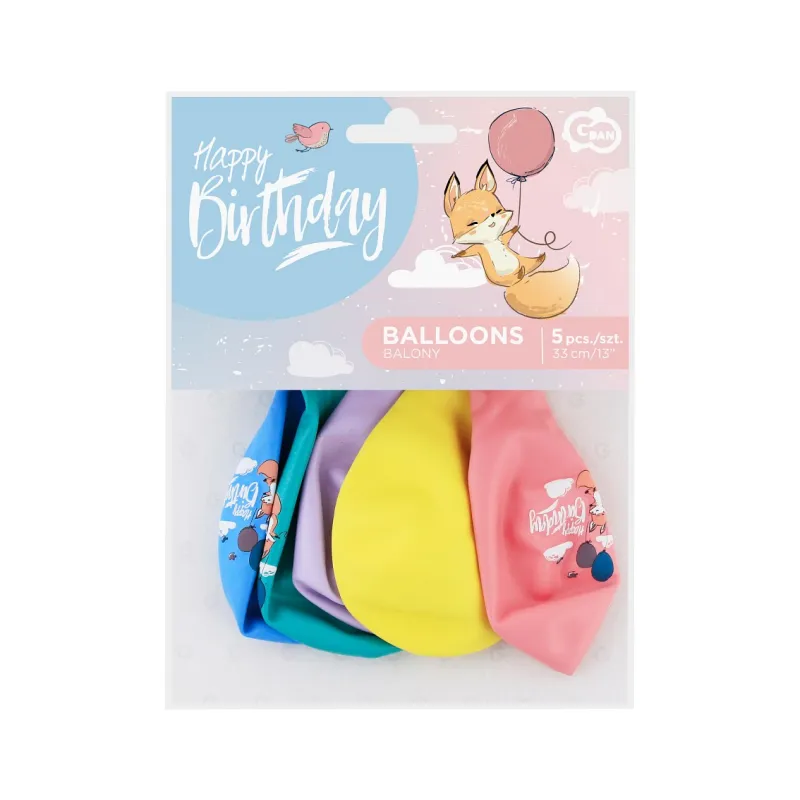 Balony urodzinowe Premium Happy Birthday (lisek), 13 cali 5 szt. Balony urodzinowe Premium Happy Birthday (lisek), 13 cali 5 szt.