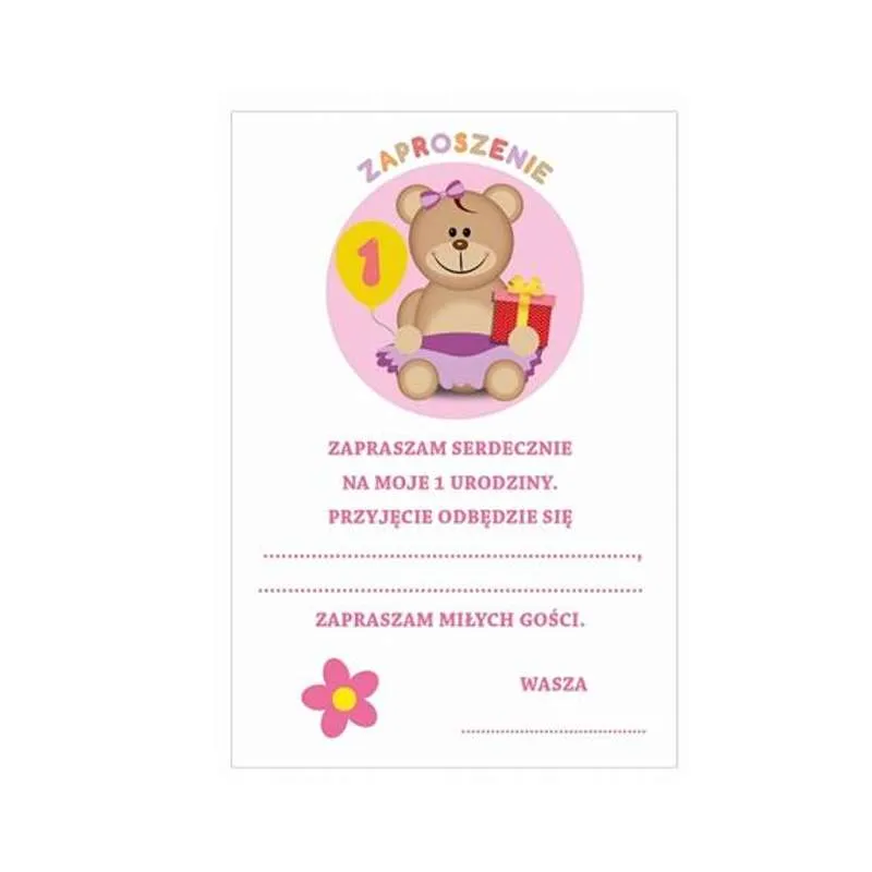 Zaproszenia "Moje 1 Urodziny" 6 szt. różowe Zaproszenia "Moje 1 Urodziny" 6 szt. różowe