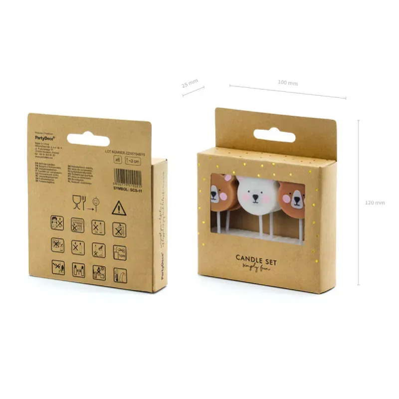 Świeczki urodzinowe Miś, 6szt.