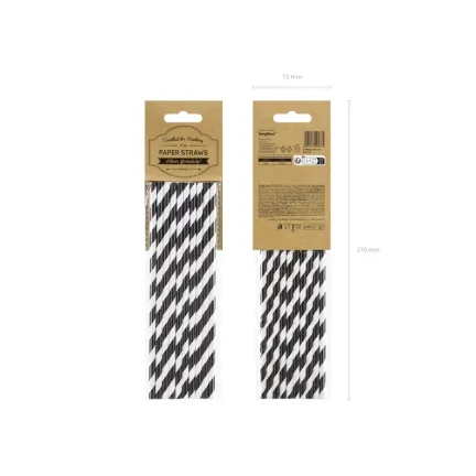 Słomki papierowe, czarny, 19,5cm 10szt.