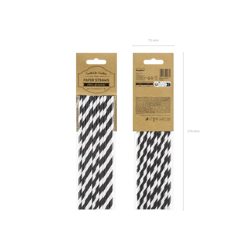 Słomki papierowe, czarny, 19,5cm 10szt.