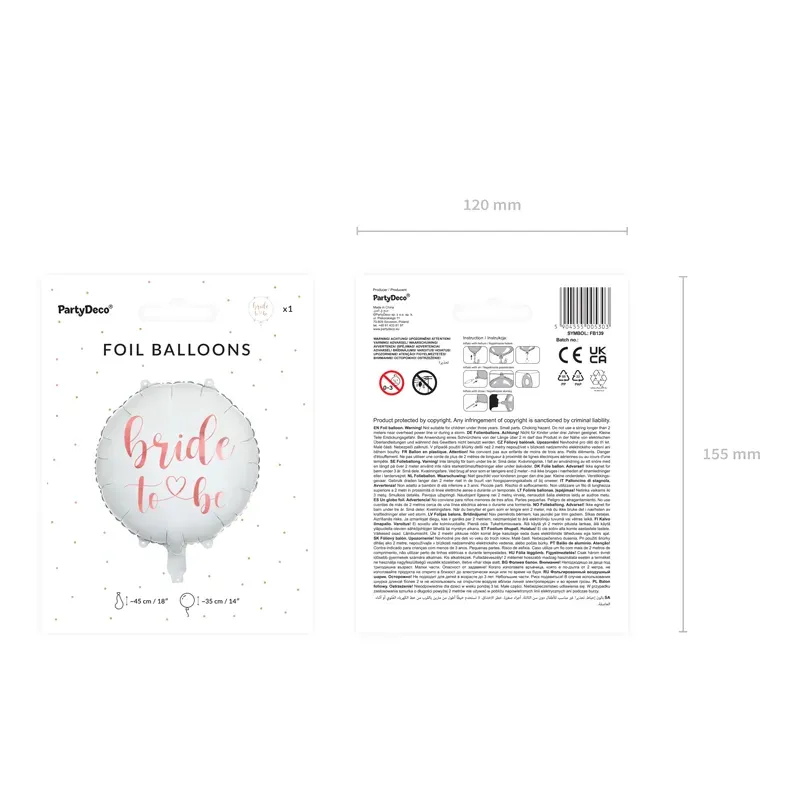 Balon foliowy Bride to be 45cm, biały