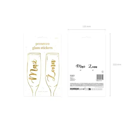 Naklejki na kieliszki ''Mąż i Żona'', złote