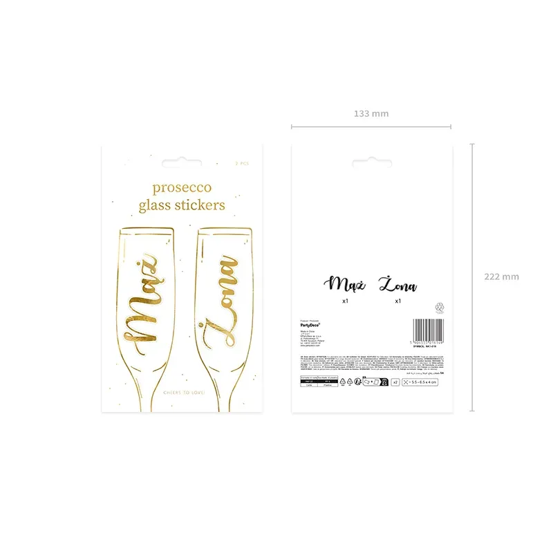 Naklejki na kieliszki ''Mąż i Żona'', złote