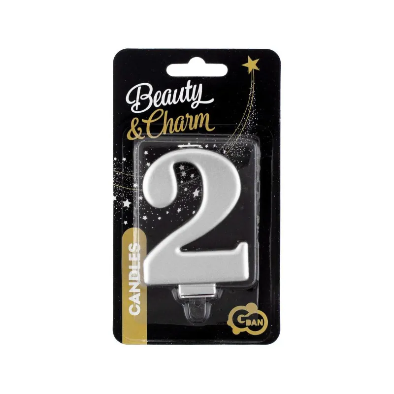 Świeczka 2 metalik srebrna, 8 cm Świeczka 2 metalik srebrna, 8 cm