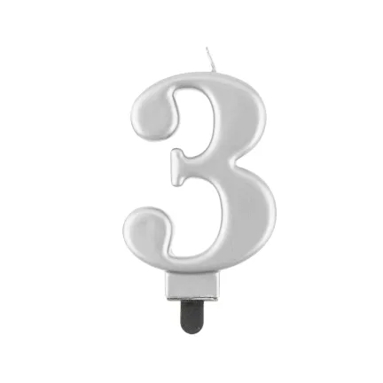 Świeczka 3 metalik srebrna, 8 cm