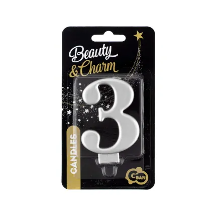 Świeczka 3 metalik srebrna, 8 cm Świeczka 3 metalik srebrna, 8 cm