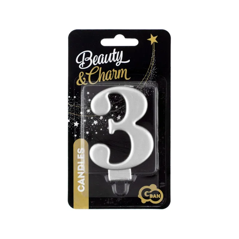 Świeczka 3 metalik srebrna, 8 cm Świeczka 3 metalik srebrna, 8 cm