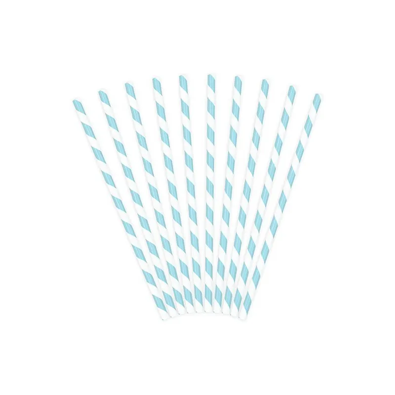 Słomki błękitne w paski papierowe /10szt.