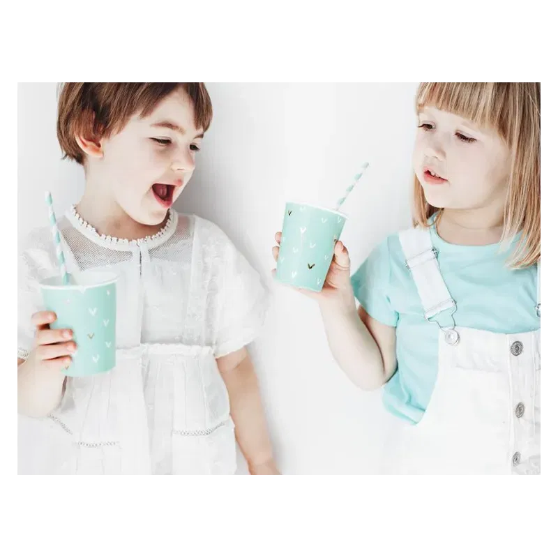 Słomki błękitne w paski papierowe /10szt.