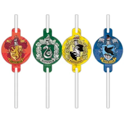 Słomki papierowe z medalionem Harry Potter Hogwarts Houses, 4 szt.