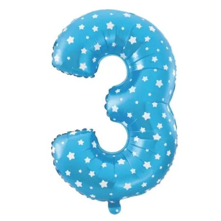 Balon 3, niebieski w gwiazdki, 40cm