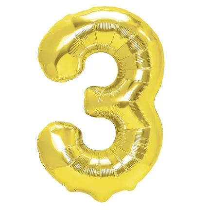 Balon foliowy cyfra 3 złoty 40cm 