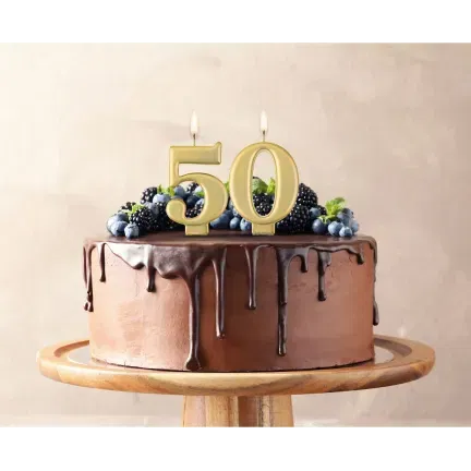 Świeczka cyfra 5 urodziny, metalik złota, 8 cm