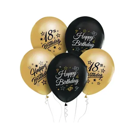 Balony Liczba 18 Urodziny Happy Birthday, Beauty&Charm, 30 cm, 5 szt.