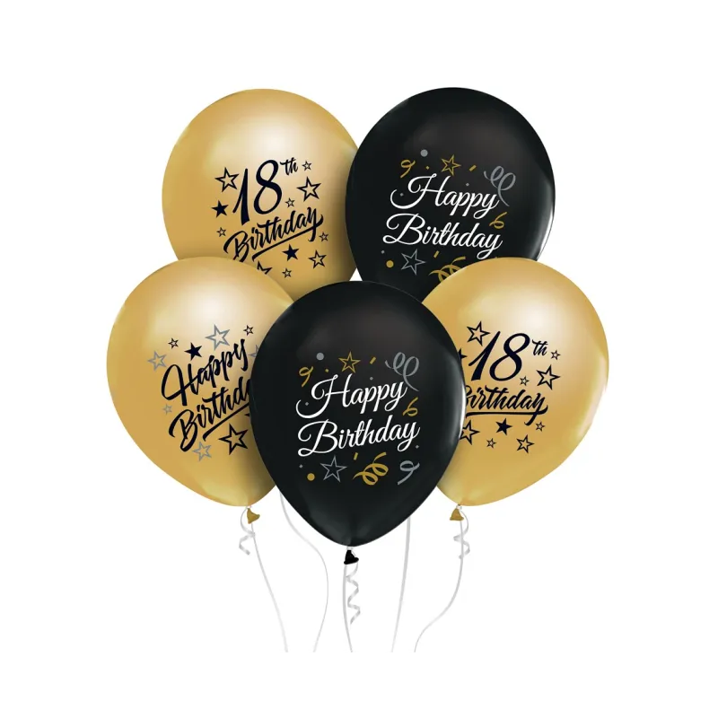 Balony Liczba 18 Urodziny Happy Birthday, Beauty&Charm, 30 cm, 5 szt.