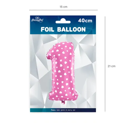 Balon foliowy Serduszka cyfra 1 różowy 40cm