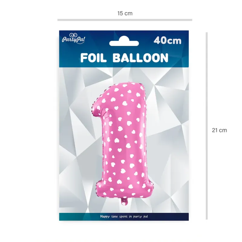 Balon foliowy Serduszka cyfra 1 różowy 40cm