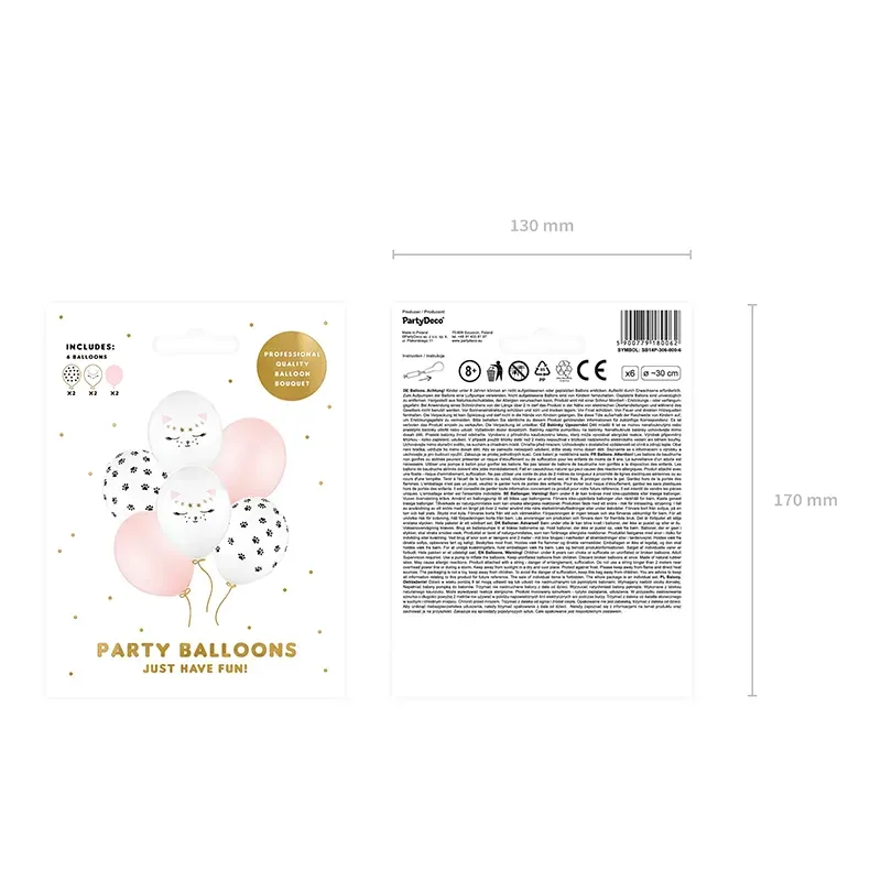 Balony 30cm, Kotek 6 szt.