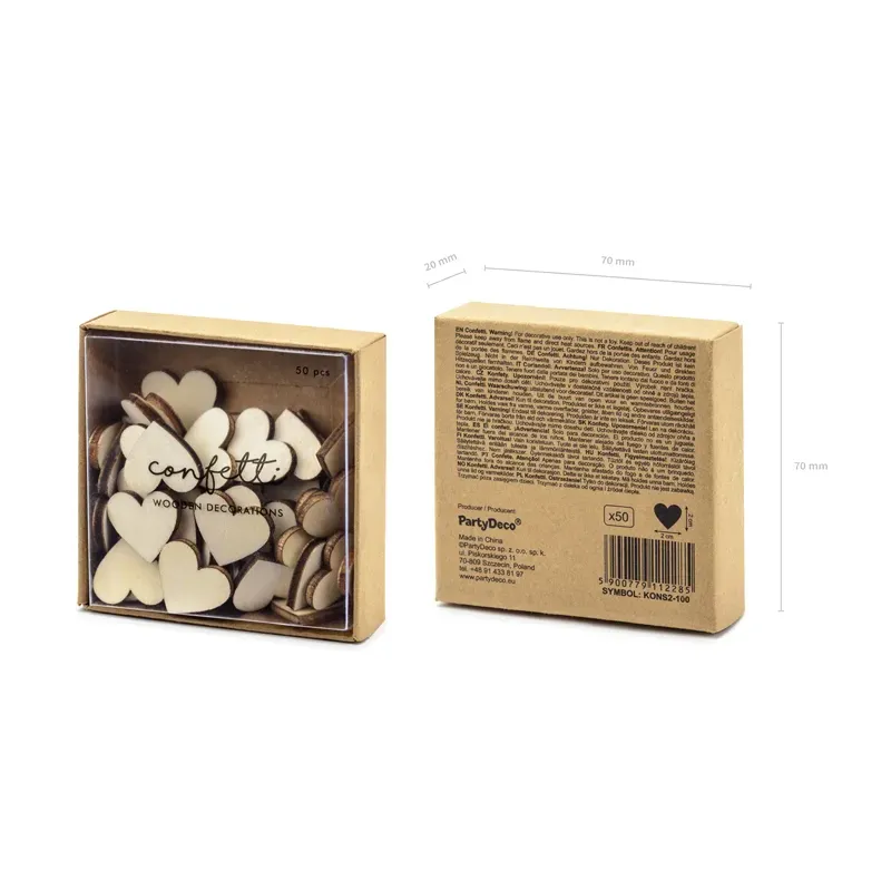 Drewniane konfetti Serca, 2x2cm 50 szt.