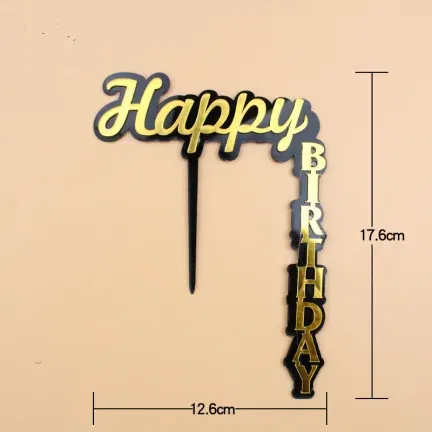 Topper dekoracja na tort Happy Birtday czarno złoty Topper dekoracja na tort Happy Birtday czarno złoty