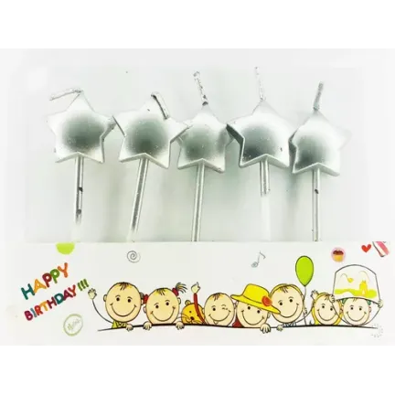 Świeczki na TORT srebrne gwiazdki 5 szt Świeczki na TORT srebrne gwiazdki 5 szt